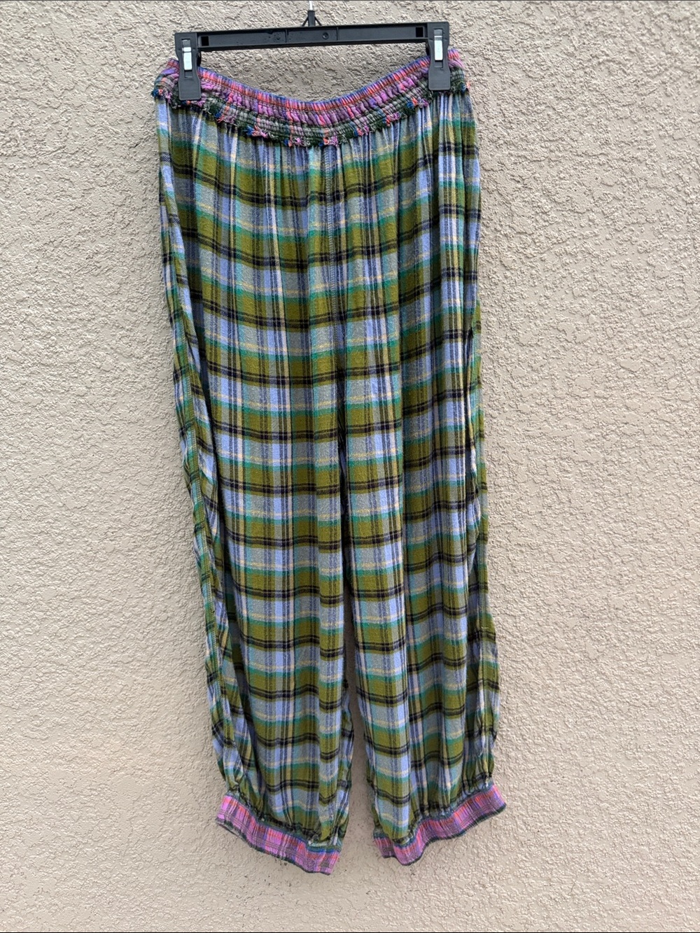 Wide Leg Plaid Lounge Pants - Green Plaid - Picture 1 of 10